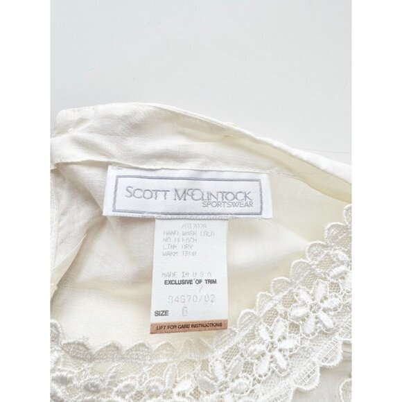 Vintage 80's SCOTT MCCLINTOCK Cream Cotton Lace Victorian Style Blouse, Size 6 - Picture 14 of 16
